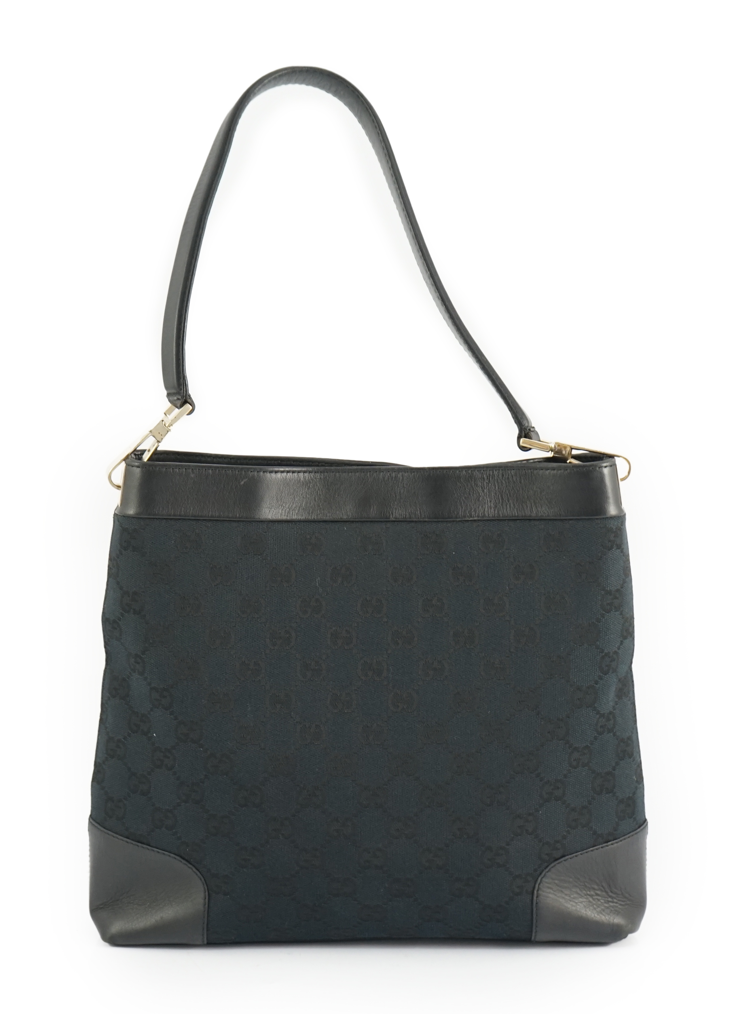 A Gucci black GG canvas shoulder bag width 26cm, depth 6cm, approx height 25cm